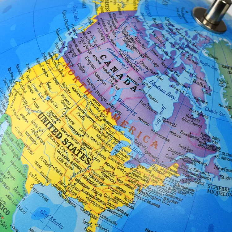 30cm Political World Globe with Bronze Color Base and Arc detail view 3